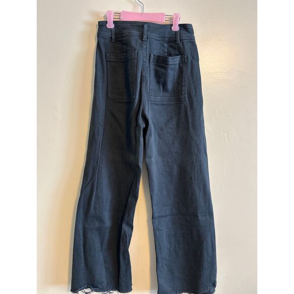 Miou Muse Wide Leg Jeans Medium Black Raw Hem High Rise Patch Pocket - Picture 2 of 6